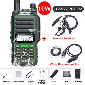 Baofeng UV S22 PRO V2 IP68 talkie-walkie étanche double bande 136-174/400-520MHz Radio amateur améliorée de UV9R UV5R Pro portée 50KM - Type V2 Green 3-Usb plug - Neuf