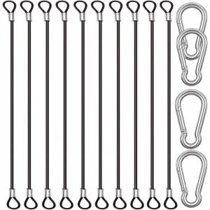 Checarzhn--No1-Lot De 10 Attaches En Acier Inoxydable De 40 Cm Avec 4 Mousquetons À Ressort, Câble En Fil D'acier Avec Boucles, Revêtement En Vinyle, Chaînes D'attache Courtes, Noires - Neuf