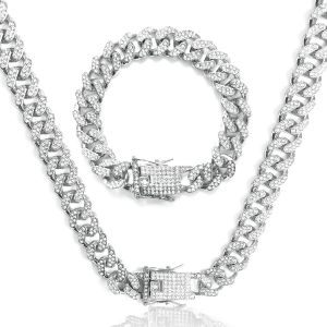 Trahoo-12 Mm Chaîne Cubain Diamant Homme, Collier Chaîne Homme Chaîne Cubaine À Maillons, 50/55/60cm Collier Unisexe Style Miami Punk En Alliage Avec Fermoir Mousqueton - Neuf