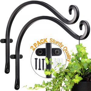 Lot de 2 supports muraux pour plantes, crochets pour plantes, avec 6 vis, pour jardin, pelouse, pot de fleurs, mangeoire à oiseaux, lanterne, carillon éolien (noir) - Neuf
