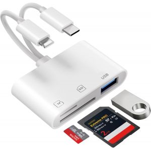 Lecteur de carte SD USB C pour iPhone iPad,lecteur de carte SD 3 en 2 avec SD/MicroSD/USB3.0 3 emplacements,adaptateur USB C OTG,lecteur de carte mémoire,lecteur de carte - Neuf