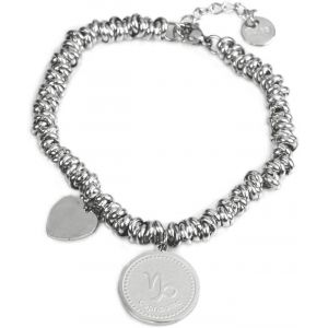 Bracelet En Acier À Maille Tressée Avec Pendentif Rond Signe Du Zodiaque Et Petit Pendentif C?ur. Bracelet Élégant Livré Avec Pochette En Organza. - Neuf