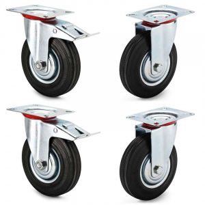 4 Pièces Roulettes Transports 75mm Roulette Industriel Charge 200kg Comprend 2 Roulettes Freinées et 2 Roulettes Pivotantes - Neuf