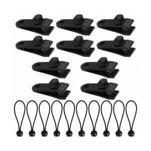 Lot de 20 pinces robustes pour bâches avec 10 tendeurs à boule ¿ Pinces polyvalentes pour tentes, camping, couvertures de piscine et équipements de plein air - Neuf