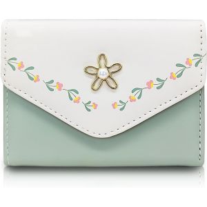 YEMAESRE-Portefeuille Femme Mignon Imprimé Floral En Cuir Petit Portefeuille À La Mode Compact Avec Fenêtre Id Et Emplacements Pour Cartes De Crédit, Vert, 10.8 X 2.5 X 8 Cm, Mignon - Neuf