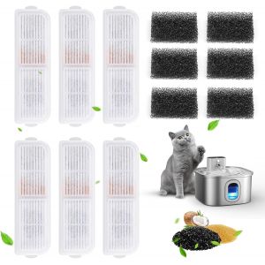 Kalanka-Filtres Pour Fontaine &Agrave; Eau Chat, 6 Filtres Et 6 Filtres En Mousse, 3.2 Litres, Compatible Avec Les Fontaines &Agrave; Eau En Acier Inoxydable - Neuf