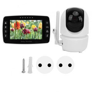 Babyphone Sans Fil 4,3 Pouces, Interphone Bidirectionnel, Surveillance Rotative, Detection De Temperature Ambiante Ptz, Berceuse, Prise Ue 100-240 V - Neuf