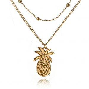 Collier Pendentif Ananas En Alliage A Deux Couches, Long Collier En Alliage, Bijoux Cadeau - Neuf