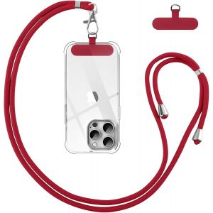 MAA-Cordon Telephone Portable, Tour de Cou Téléphone Universelle avec Patch, Réglable Amovible en Nylon Collier Lanière Corde en Bandoulière Compatibles avec Plupart des Smartphones Case, Rouge - Neuf
