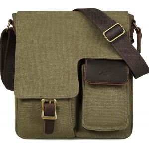 CHENG-Sacoche Homme Femme, Léger Multi-poches Sac Bandoulière Homme Femme en Toile Vintage 11 Pouces Besace Pochette Porté Epaule pour Affaires Travail Voyage Scolaire - Neuf