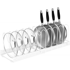 Sjzg-Rangement Couvercle Casserole, Organiseur De Po&ecirc;le Avec 10 Compartiments R&eacute;glables, Porte-Casseroles Support Extensible, Organisateur Poele, Range Casserole De Cuisine Pour Tiroir (Blanc) - Neuf
