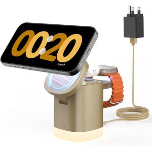 JGD-Support de chargeur 3 en 1 pour MagSafe, station de charge sans fil pliable avec veilleuses, station de charge magn&eacute;tique pour iPhone 17/16/15/14/13/12 Pro/Max, AirPods 4-2, Apple Watch 2-11 - Neuf