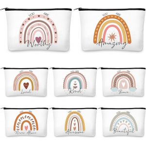 8 Cadeaux de Trousses de Maquillage Arc-en-Ciel Sacs de Maquillage de Motivation Trousses Cosmétiques d'Amitié Trousse de Toilette de Remerciement avec Fermeture Éclair, 8 Styles, 23 x 15 cm - Neuf