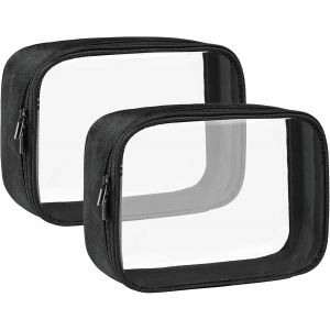 MAA-Trousse de Toilette Transparente, Trousse de Maquillage de Voyage, Pochette Cosmétiques en PVC Étanche, Sac de Rangement avec Fermeture à Glissière pour Homme et Femme, Taille S & 2Pcs Noir - Neuf