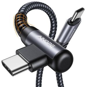 KAL-Lot De 2 C&acirc;bles Usb C 60 W En Nylon Tress&eacute; Usb C Vers Usb C De Type C, Charge Rapide &Agrave; Angle Droit, C&acirc;ble De Charge Pour Iphone 16 Pro Max 15 Plus, Samsung S24 S23, Ipad, Gris Sid&eacute;ral - Neuf