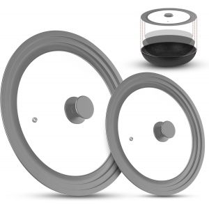 Subzonal-Couvercle Universel En Verre Avec Bord En Silicone - Pour Casseroles Et Po&ecirc;les, Diam&egrave;tres De 16/18/20cm Et 24/26/28cm - Gris - Neuf