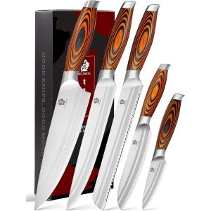 Mevronisshop-5 Pi&egrave;ces Ensemble De Couteaux De Cuisine Professionnel, Set Couteaux De Chef, Couteaux De Cuisine En Allemand &Agrave; Haute Teneur En Carbone Avec Manche Ergonomique En Bois Pakka - Neuf