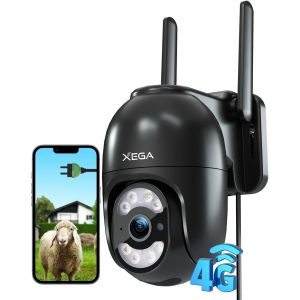 4G LTE Caméra Surveillance avec Carte SIM, Filaire 24/7 Enregistrement Continu Extérieure Intérieure Camera,2K HD Détection Humaine/Mouvement Suivi Automatique Spotlight Sirène[Chargé par Câble] - Neuf