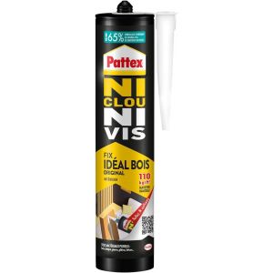 Ni Clou Ni Vis|Fix Idéal Bois (cartouche de 380 g)-Colle de fixation à maintien immédiat-Colle rapide pour usage intérieur-Colle blanche - Neuf