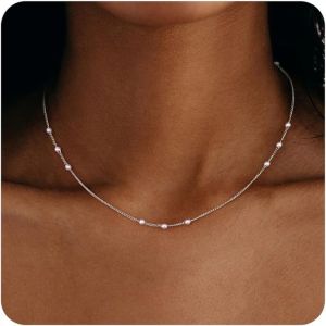 Kal-Collier Femme Or Plaqué Or 18k Chaine/C?ur/Boule/Disque/Perle Collier Ras Du Cou Fine Chaîne Or/Argent Bijoux Femme - Neuf
