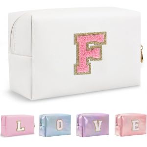 MAA-Organisateur de Trousse de Maquillage en Cuir PU 26 Lettres Pochette cosmétique Grande capacité Trousse de Toilette de Voyage Femmes Filles Cadeaux d'anniversaire Sac de Rangement - Neuf
