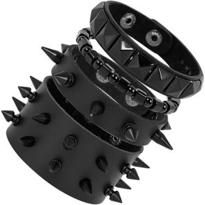 Eryi-4pcs Punk Bracelets Cuir Pu Alliage Rock Gothique Avec Rivets Multicouleurs Réglable Homme - Neuf