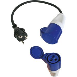 C&acirc;ble Adaptateur, H07Rn-F 3G1.5, 0.4 M, 16 A/230 V, 3680 W, Type E/F Vers Cee, Usage Int&eacute;rieur Et Ext&eacute;rieur, Caoutchouc, Bleu[Z3236] - Neuf