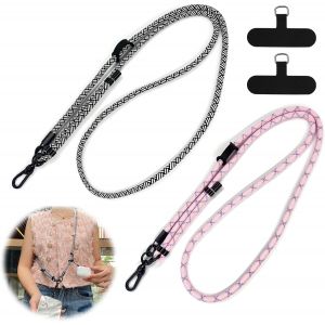 Kal-Pièces Cordon Telephone Portable, Universelle Dragonne Telephone, Réglable Chaine Telephone Portable, Chaine De Telephone Avec Inserts, Laniere Telephone Portable, Rose, Stries - Neuf