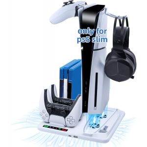 Eryi-Ventilateur Charge De Refroidissement Pour Ps5 Slim, Support De Charge Vertical Avec Vitesse De Ventilation Réglable Sur 3 Niveaux Et Support De Carte De Jeu Pour Ps5 Slim (Pas Pour Ps5/Pro) - Neuf