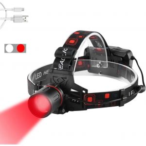 Lampe Frontale Rouge, Puissante Lampes Frontales Led Rechargeable Avec Lumière Rouge Phare De Chasse Zoom Capable Pour L'astronomie, La Vision Nocturne Et La Chasse(Lumière Rouge Et Blanche) - Neuf