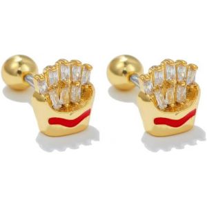 Kalhx-Petites Boucles D'oreilles À Tige Mignonnes En Forme De Frites Pour Femmes,Adolescentes,Filles Et Adolescentes En Cristal De Zircone Cubique,Tragus,Boule À Vis Arrière,Piercing Dormeuse,Boucles - Neuf