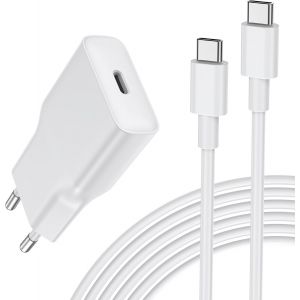 TRAHOO-Chargeur USB C, 20W Mini Prise USB Rapide pour iPhone 16/15/14/13/12/11 Pro Max/X/XS, Samsung Galaxy, Adaptateur Secteur Type C Ultra Fin,C&acirc;ble de donn&eacute;es USB-C de 2 m&egrave;tres - Neuf