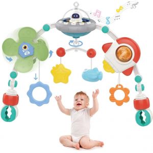 NouvelHorizonstore-Jouet pour Poussette de B&eacute;b&eacute;, Jouet R&eacute;glable pour Si&egrave;ge de Voiture avec Musique et Projecteur pour B&eacute;b&eacute;s de 0 &agrave; 12 mois, Jouet Montessori Sensoriel Rotatif Fus&eacute;e Spatiale Berceau - Neuf