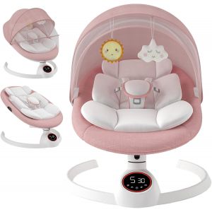Subzonal-Transat Balancelle Bebe Electrique Jusqu&iquest;&Agrave; 9 Kg, Pliable Bluetooth Balancelle Pour B&eacute;b&eacute; Avec 5 Vitesses De Balancement, Minuterie &Agrave; 3 Niveaux Et T&eacute;l&eacute;commande, Portable Transat Bebe (Rose) - Neuf