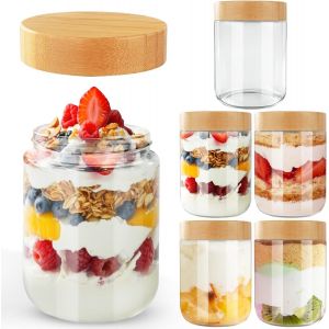 Cmws-Lot De 6 Overnight Oats Jar,500ml Pots D'avoine De Nuit,Bocaux En Verre Herm&eacute;tique,Bocaux De Conservation En Verre,Pot Yaourt En Verre Avec Couvercle Pour Yaourt,C&eacute;r&eacute;ales,Porridge Meal Prep - Neuf