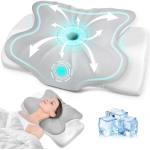 Oreiller De Soutien Cervical, 2 En 1 Oreiller Ergonomique Cervical, Oreiller En Mousse À Mémoire De Forme, Oreiller Orthopédique Pour Dormir Sur Le Côté, Le Dos Et Le Ventre 65x40x10/14cm - Neuf