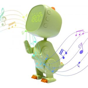 KAL-Réveil Numérique Pour Enfants - Trois Alarmes - Réveil Dinosaure Avec Forme Variable - Fonction Snooze - Veilleuse - Minuterie - 6 Musiques De Réveil - Luminosité Et Volume Réglables - Vert - Neuf