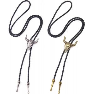 Kal-Cuir Cravate Collier Crâne De Vache Cravate Bolo Collier Hommes Halloween Cravate Collier De Cravate Réglable Western Vintage Denim Collier Accessoires - Neuf
