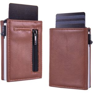 Senior-Portefeuille Minimaliste Pour Homme En Cuir Avec Blocage Rfid, Compartiment Pour Billets, Poche Pour Pi&egrave;ces De Monnaie, Fen&ecirc;tre D'Identit&eacute;, Fente Pour Esp&egrave;ces, Capacit&eacute; De 9 &Agrave; 14 Cartes[L1561] - Neuf