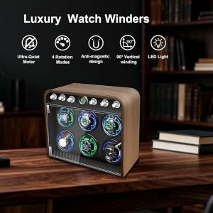 Remontoir De Montre Automatique ; Pour 6 Montre ; Moteur Silencieux ; 4 Modes De Rotation ; &Eacute;clairage Led Int&eacute;gr&eacute; - Neuf