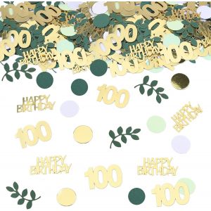 Confettis 100e anniversaire déco vert 200 pièces décoration de table pour femmes hommes décoration à disperser or 100 ans confettis grand - Neuf