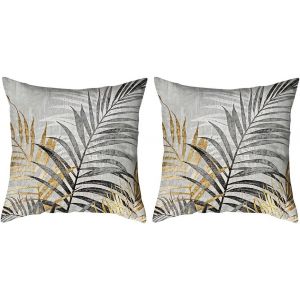 CAUC-2 Pi&egrave;ces Housse de Coussin 45x45cm Imprim&eacute; Feuilles Tropicales Polyester pour D&eacute;coration Canap&eacute; Jardin Salon Ext&eacute;rieur (Gris, Feuilles, 45x45cm) - Neuf