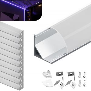 Subzonal-Profil&eacute; En Aluminium Led &Agrave; Angle De 90&deg; Pour Bandes Led, 1 M X 10 Pi&egrave;ces 10 M, Taille 15,8 Mm X 15,8 Mm, Pour Des Bandes Led D'une Largeur Inf&eacute;rieure &Agrave; 10 Mm, Avec Accessoires De Montage - Neuf