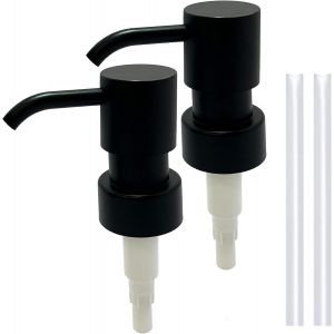 KAL-Lot De 2 Pompes À Savon De Rechange, Distributeurs De Savon Pour Salle De Bain, Bouteilles Rondes De 28 Mm, Antirouille Et Anti-Fuite Pour Bouteille De Savon (Noir Mat) - Neuf