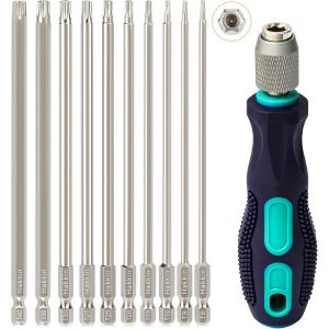 CHECARZHN--NO1-Lot De 10 Embouts Torx Longs T8-T40 150 Mm Avec Trou 1/4" Torx Pour Visseuse À Percussion S2 T15 T20 T25 Avec Poignée Magnétique Jeu D'Embouts Pour Visseuse Sans Fil - Neuf