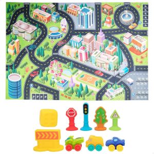 KAJGL-49639-Tapis De Circuit De Voitures Pour Enfants,Tapis De Jeu/Tapis De Jeu Pour Enfants,Tapis Pour Enfants/Jouets Pour Enfants,Avec Accessoires Souples - Neuf