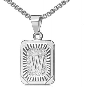 Kal-Collier Lettre Pendentif Nom Initiale Alphabet Lettre A-Z,Collier Carré En Acier Inoxydable Avec Chaîne D'oreille De Blé 56 Cm Pour Femme Et Homme,Couleurs Disponibles En Argent Et Doré - Neuf
