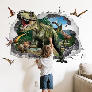 Sticker Muraux Dinosaure 3d,Grand Sticker Mural Dinosaure Gar&ccedil;on Tyrannosaurus Rex Stickers Mural D&eacute;coration Murale Pour Chambre D'enfant Chambre De Gar&ccedil;on Salle De Jeux - Neuf