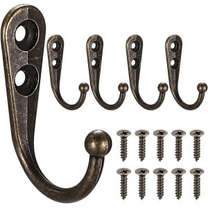 5 Pcs Crochet Mural, Pat&egrave;re Porte Manteau Murale en Bronze, Pat&egrave;re Murale, Crochets Muraux Pat&egrave;re avec Vis, M&eacute;tal Crochet Porte Manteau Vintage, Porte-Manteau R&eacute;tro pour Chambre Salle de Bain - Neuf