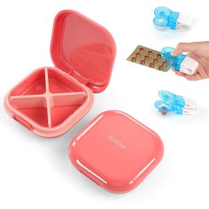 Pilulier Portable,Pilulier Avec 4 Compartiments Et Distributeur De Médicaments,Plastique Boîtes À Pilules,Distributeur De Pilules Médicaments Pour Médicaments,Suppléments Et Vitamines.[Z102] - Neuf